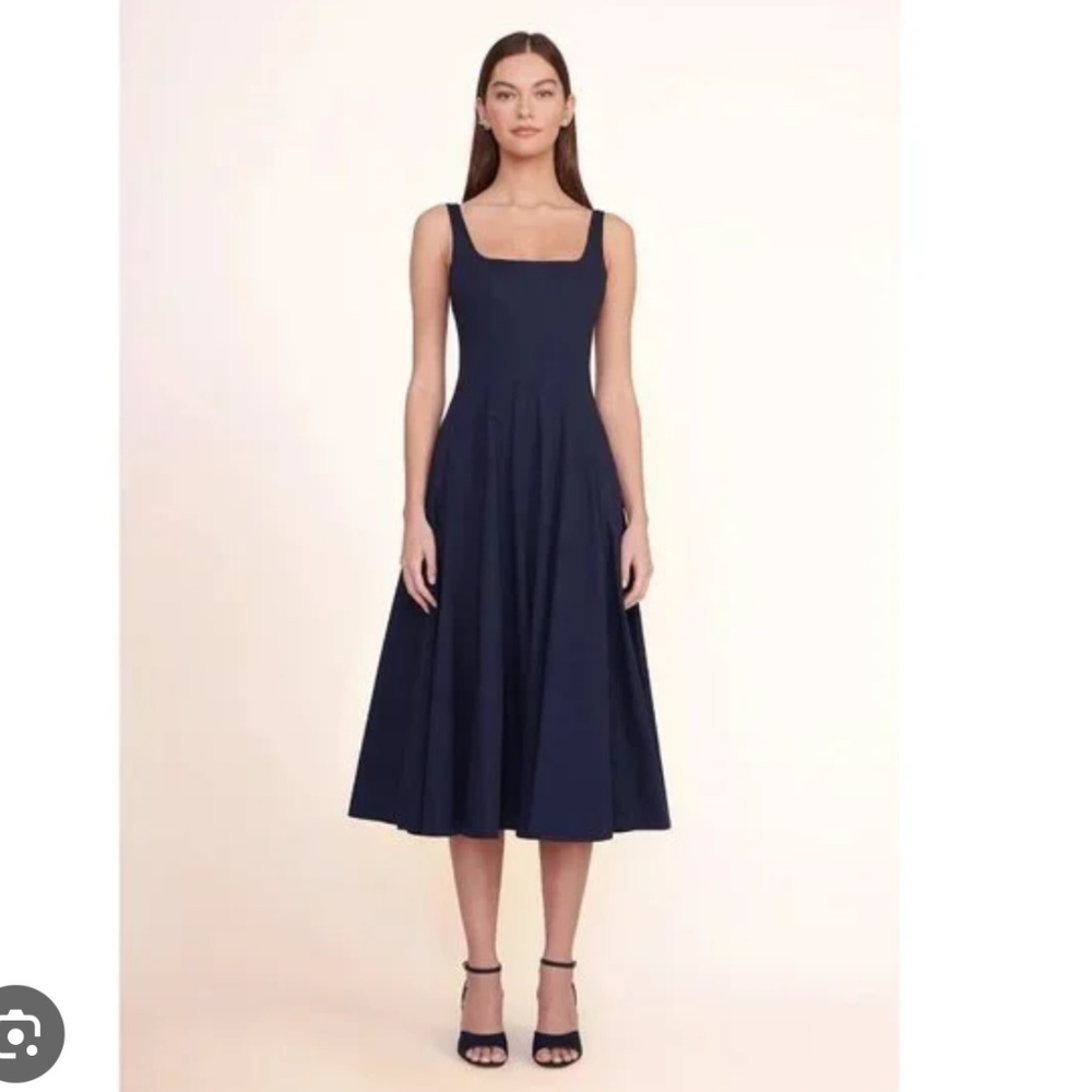 WAYF Navy Blue Desi Bustier Corset Satin Fit & Flare Midi xs Dress